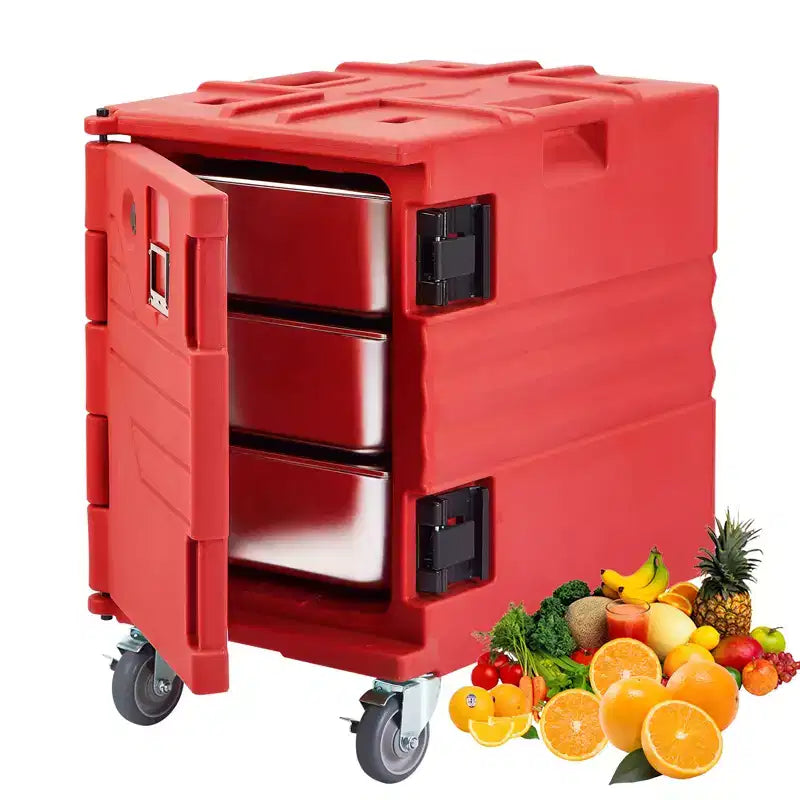 95QT Catering Food Warmers with Swivel Casters, Insulated Food Carrier for 6 Full-Size Pans, Hot Box for Catering, for Camping, Restaurant
