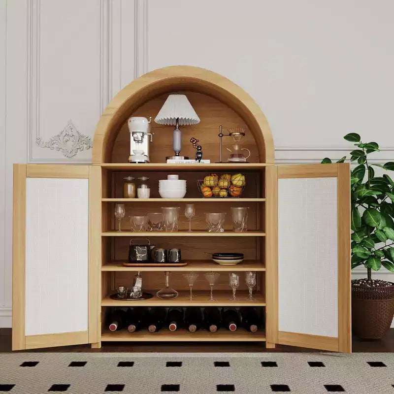 Arched Shoe Cabinet with Doors & Shelves, 5-Tier Rattan Shoes Rack Organizer Cabinet with Adjustable Shelves for Entryway, Closet, Living Room