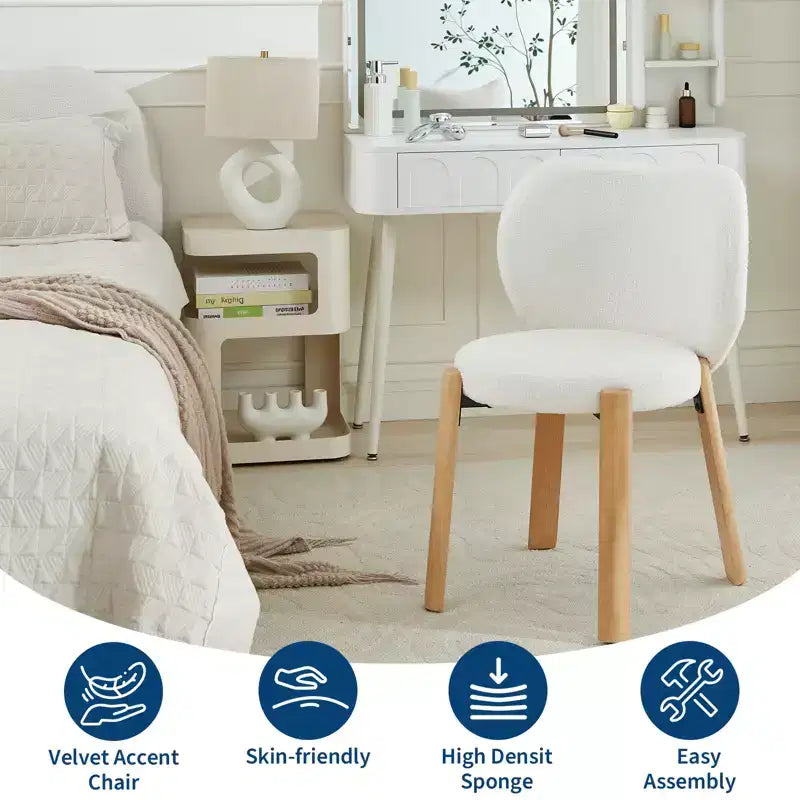 Wooden Dining Chair Modern and charming design, velvet teddy fabric, curved backrest, padded seat cushion, suitable for kitchens and living rooms.