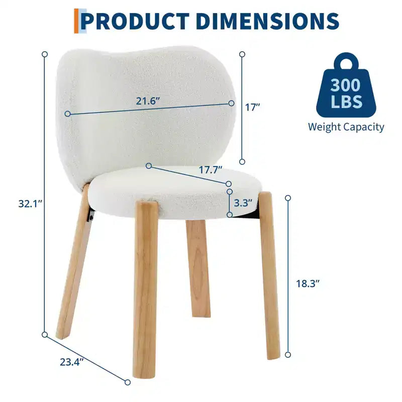 Wooden Dining Chair Modern and charming design, velvet teddy fabric, curved backrest, padded seat cushion, suitable for kitchens and living rooms.