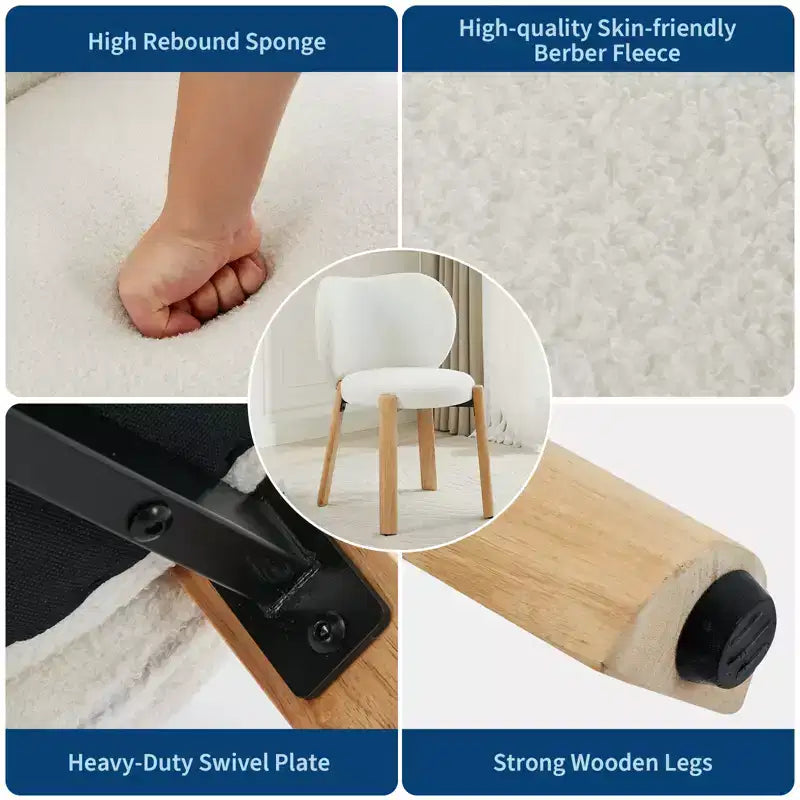Wooden Dining Chair Modern and charming design, velvet teddy fabric, curved backrest, padded seat cushion, suitable for kitchens and living rooms.
