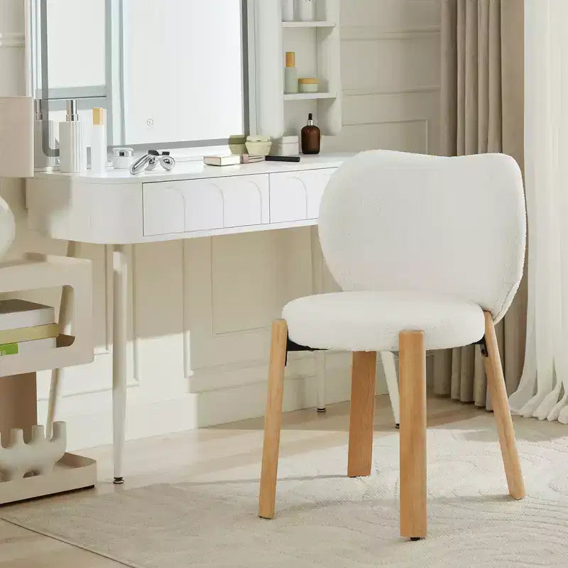 Wooden Dining Chair Modern and charming design, velvet teddy fabric, curved backrest, padded seat cushion, suitable for kitchens and living rooms.