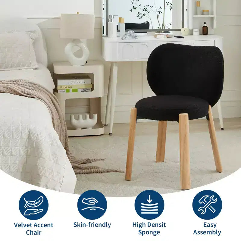 Wooden Dining Chair Modern and charming design, velvet teddy fabric, curved backrest, padded seat cushion, suitable for kitchens and living rooms.