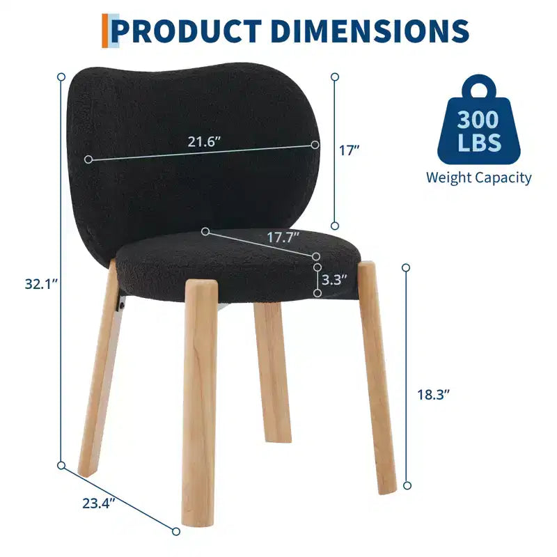 Wooden Dining Chair Modern and charming design, velvet teddy fabric, curved backrest, padded seat cushion, suitable for kitchens and living rooms.