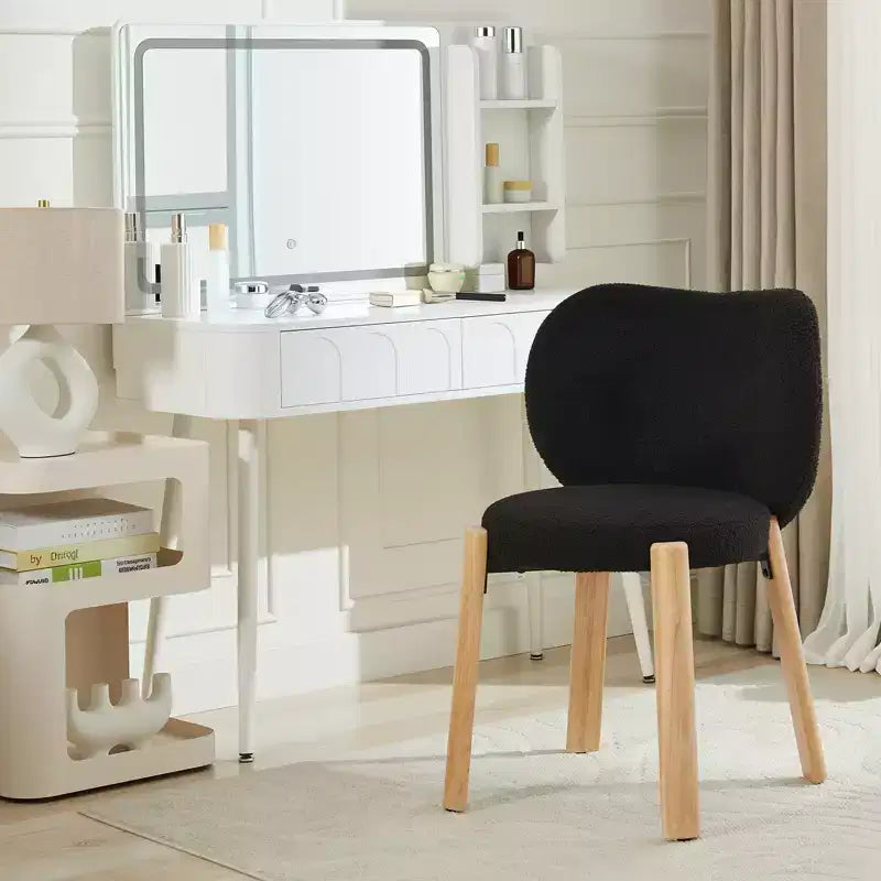 Wooden Dining Chair Modern and charming design, velvet teddy fabric, curved backrest, padded seat cushion, suitable for kitchens and living rooms.