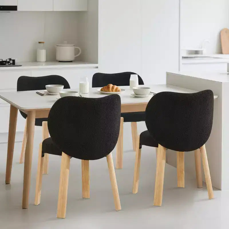Wooden Dining Chair Modern and charming design, velvet teddy fabric, curved backrest, padded seat cushion, suitable for kitchens and living rooms.