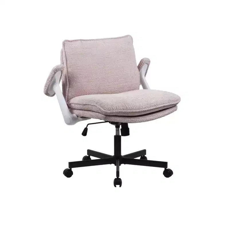 Criss-Cross Desk Chair: Wide Seat, Flip Arms & Wheels | Upholstered Vanity/Home Office Swivel