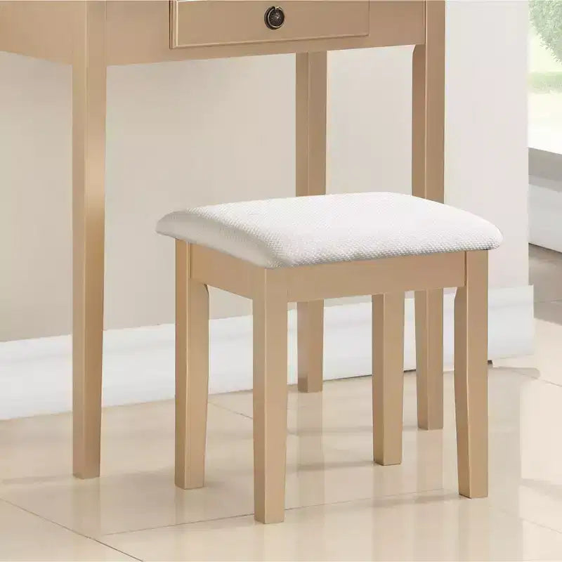 Coiffeuse Vintage avec Miroir Ovale, Coiffeuse Compacte avec 3 Tiroirs et Tabouret Rembourré, Petite Coiffeuse pour Petit Espace