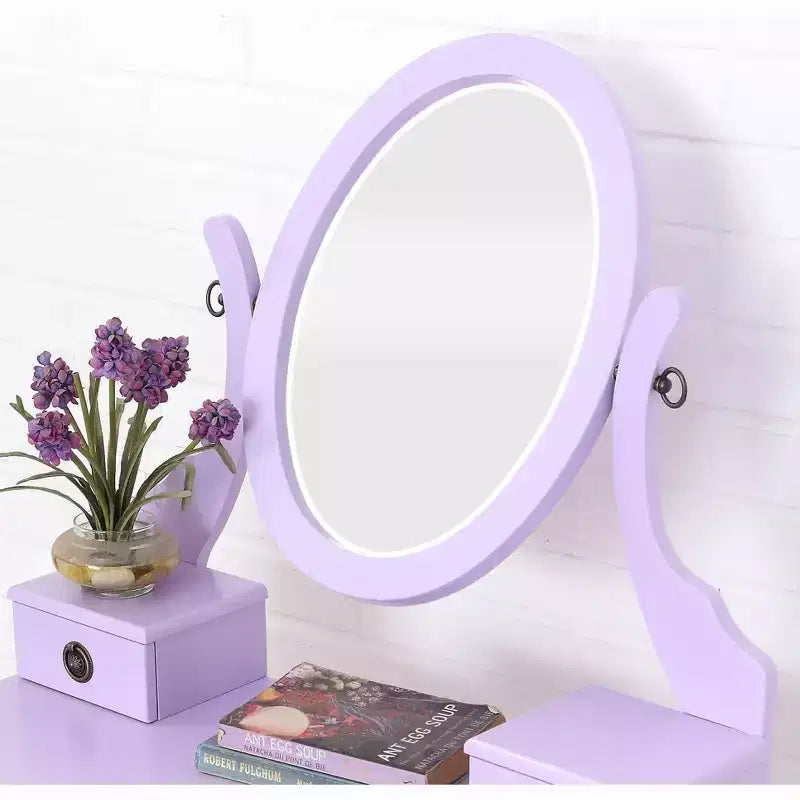Coiffeuse Vintage avec Miroir Ovale, Coiffeuse Compacte avec 3 Tiroirs et Tabouret Rembourré, Petite Coiffeuse pour Petit Espace
