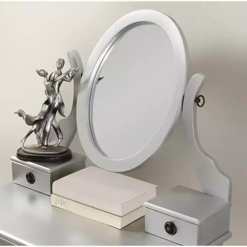 Coiffeuse Vintage avec Miroir Ovale, Coiffeuse Compacte avec 3 Tiroirs et Tabouret Rembourré, Petite Coiffeuse pour Petit Espace