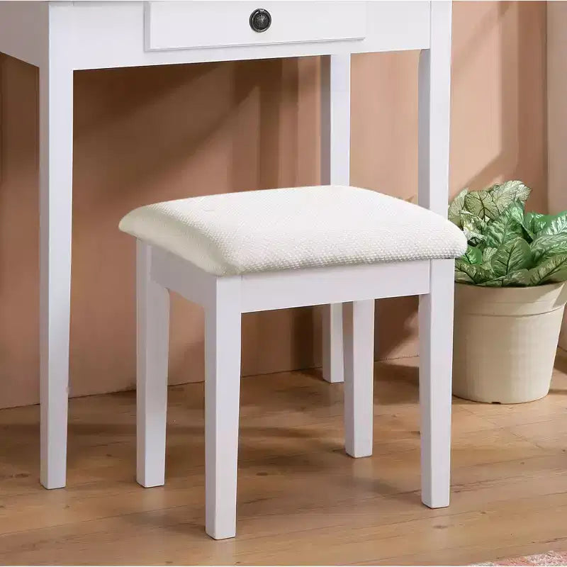 Coiffeuse Vintage avec Miroir Ovale, Coiffeuse Compacte avec 3 Tiroirs et Tabouret Rembourré, Petite Coiffeuse pour Petit Espace