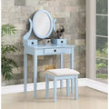 Okak Vintage Vanity Desk with Oval Mirror, Compact Vanity with 3 Drawers and Cushioned Stool, Small Vanity Desk for Small Space