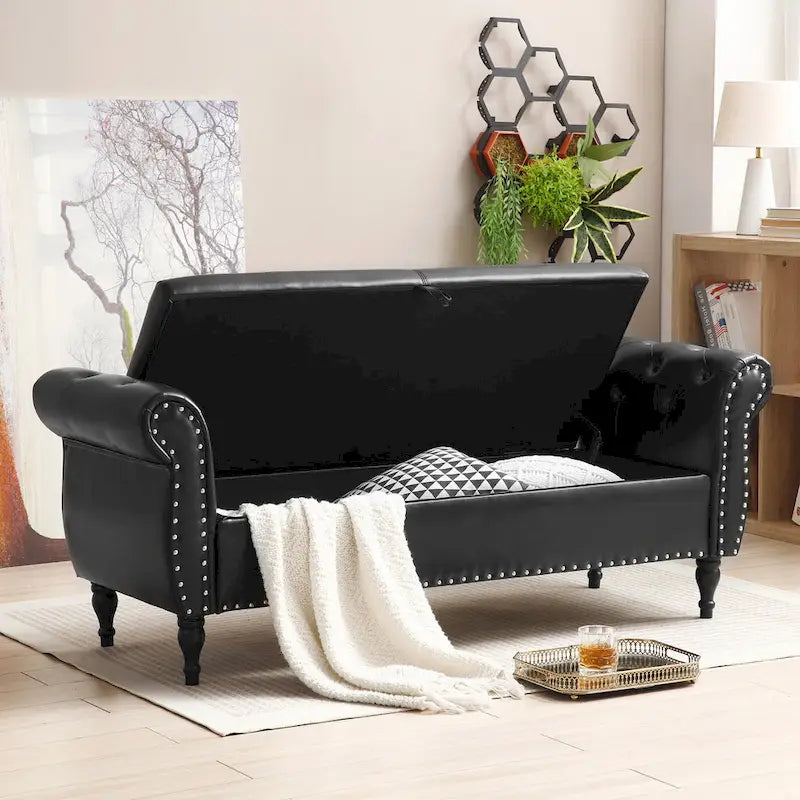 Banc de bout de lit de 160 cm en similicuir avec rangement à couvercle relevable et garniture à tête de clou