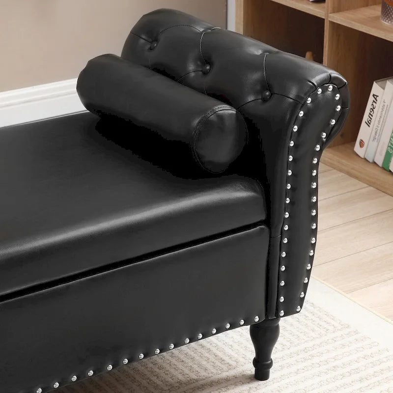Banc de bout de lit de 160 cm en similicuir avec rangement à couvercle relevable et garniture à tête de clou