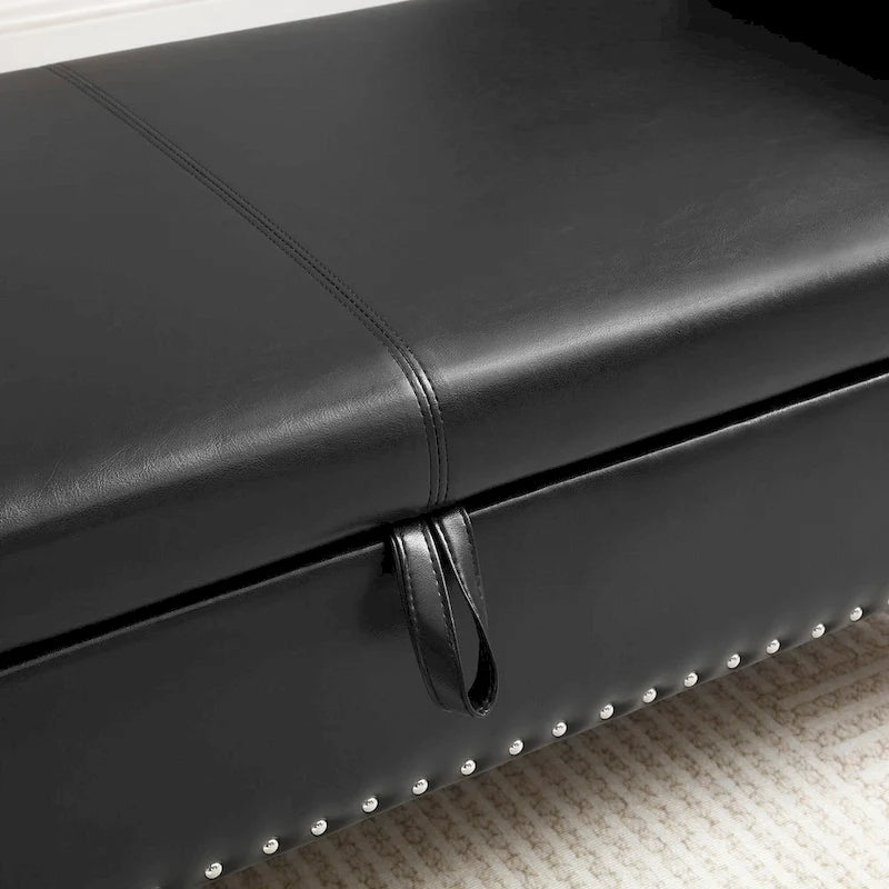 Banc de bout de lit de 160 cm en similicuir avec rangement à couvercle relevable et garniture à tête de clou