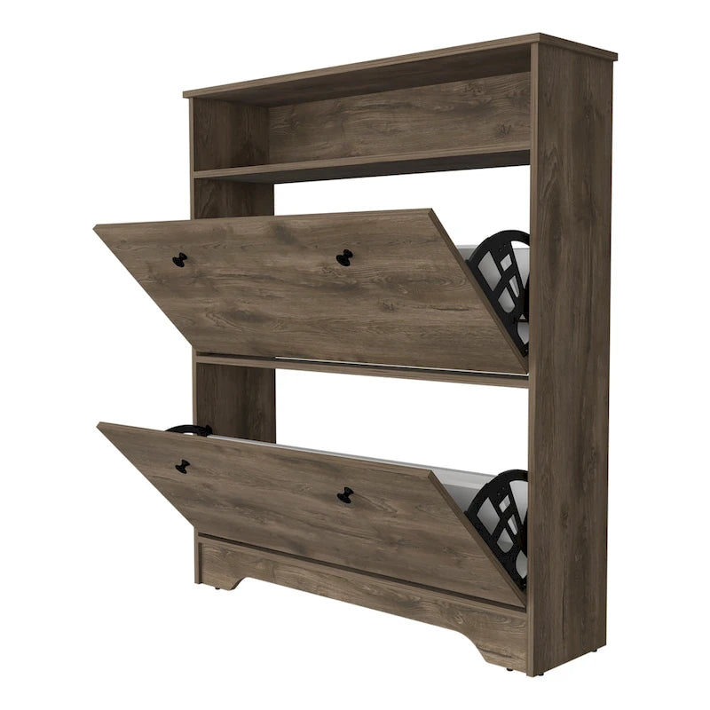 Meuble à chaussures, une étagère ouverte, deux caissons extensibles