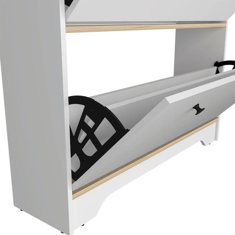 Meuble à chaussures, une étagère ouverte, deux caissons extensibles
