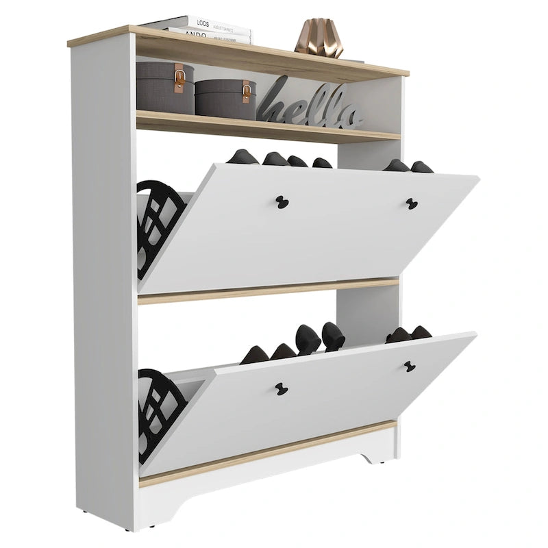 Meuble à chaussures, une étagère ouverte, deux caissons extensibles