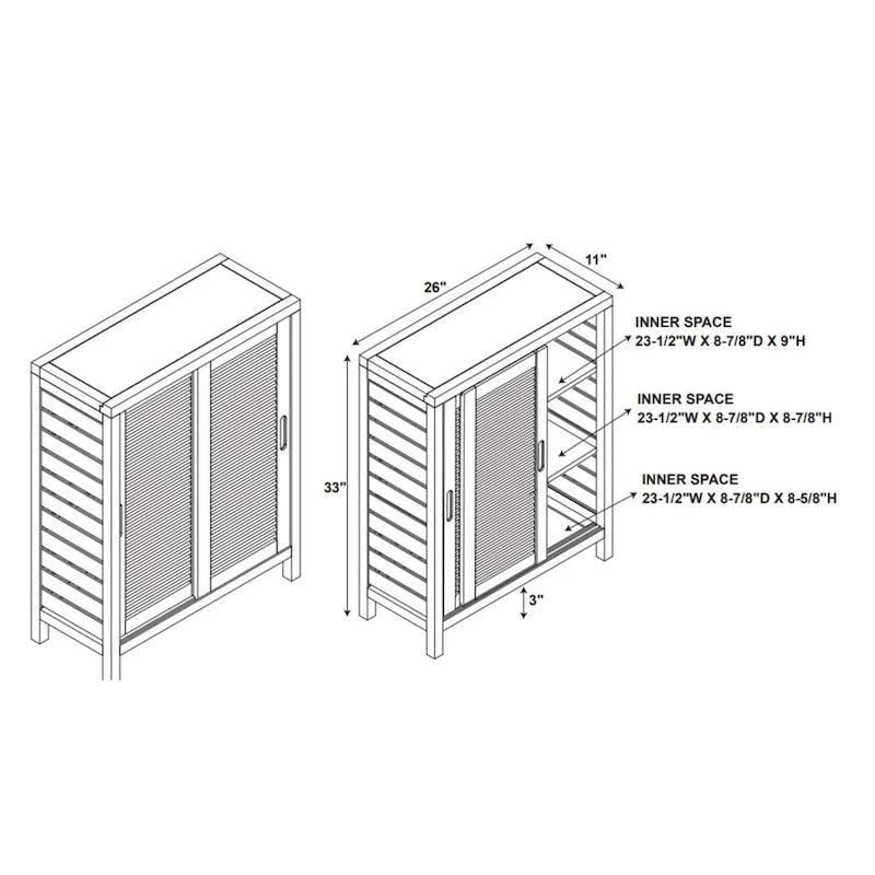 Meuble de rangement au sol à deux portes, 33 pouces