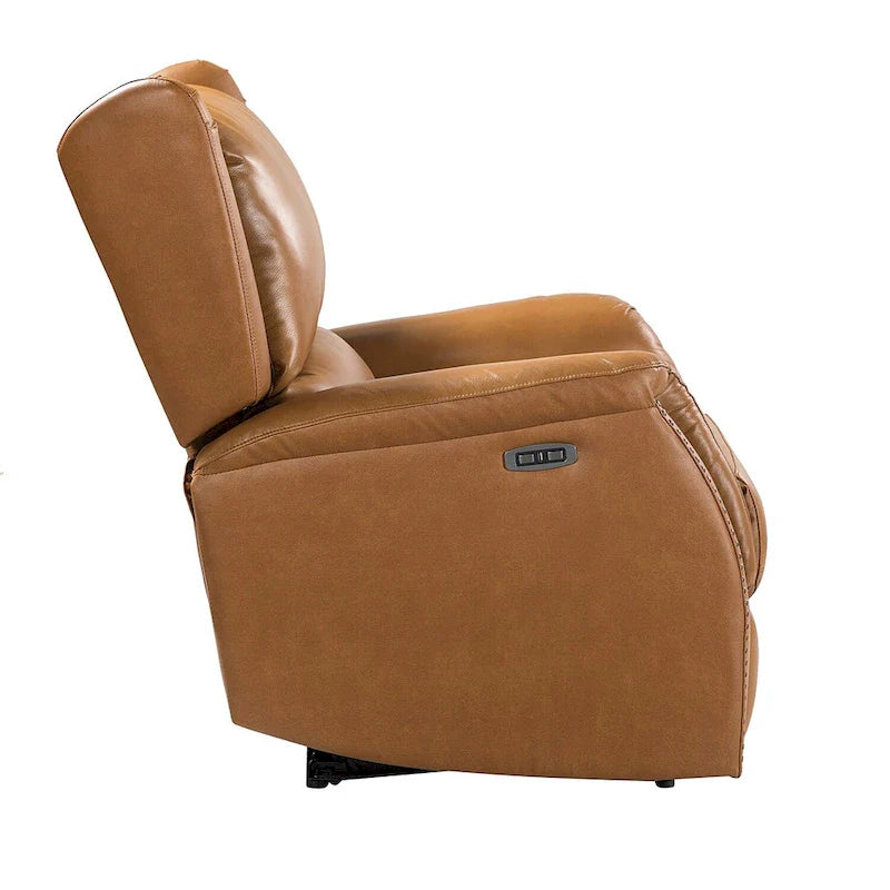 Fauteuil inclinable électrique en cuir véritable avec port USB – Dossier à oreilles et clous décoratifs, ensemble de 2