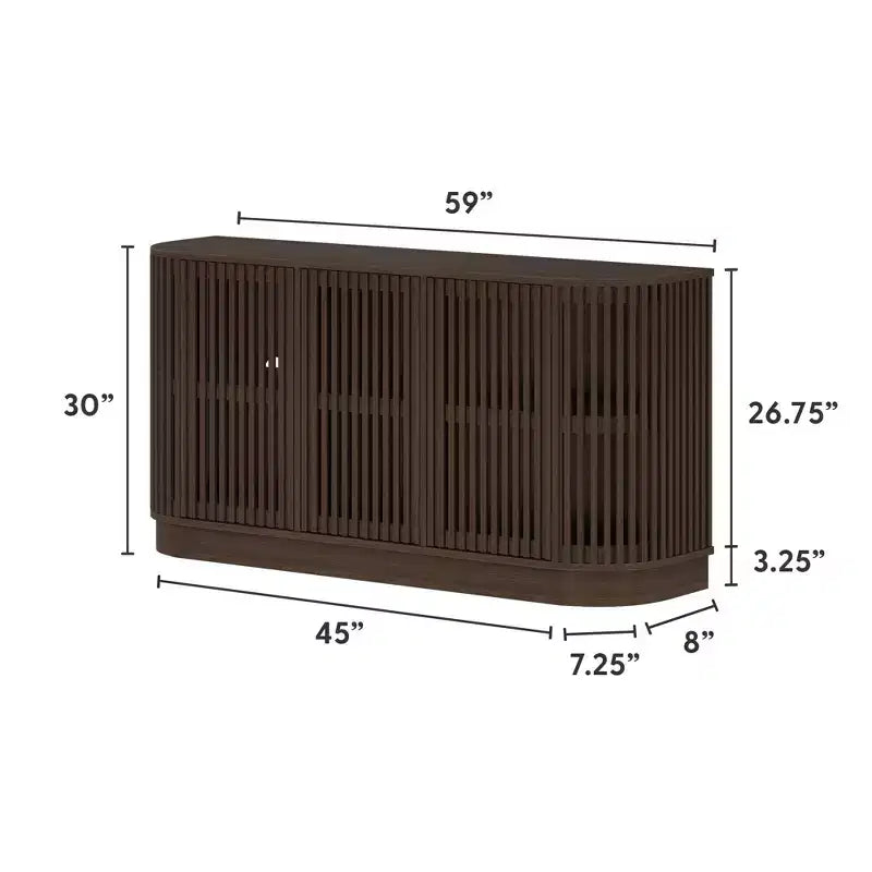 Buffet en bois massif Plank+Beam Contour avec 3 portes, meuble TV 59 po pour salon