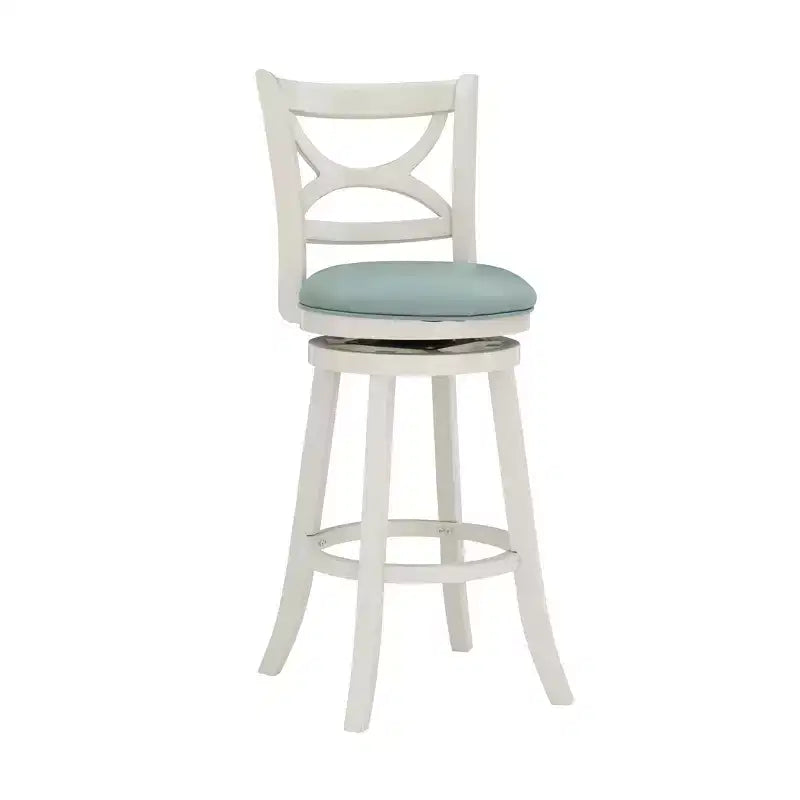 29" Powell Company Winslow Faux Leather Swivel Barstool Cream - Powell Company: Upholstered, Wood Legs, Fixed Height