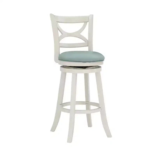 29" Powell Company Winslow Faux Leather Swivel Barstool Cream - Powell Company: Upholstered, Wood Legs, Fixed Height