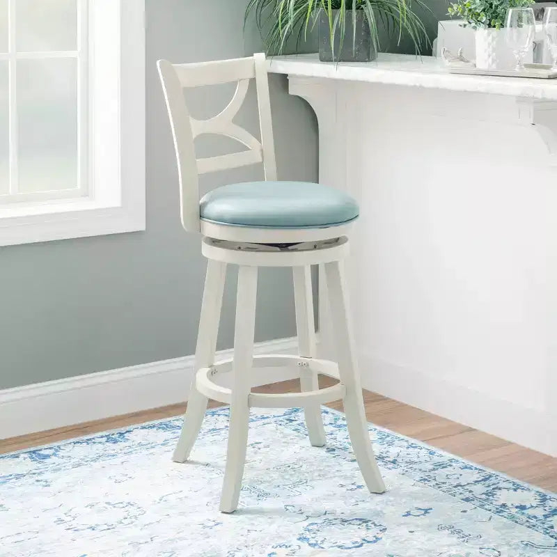 29" Winslow Faux Leather Swivel Barstool Cream - : Upholstered, Wood Legs, Fixed Height