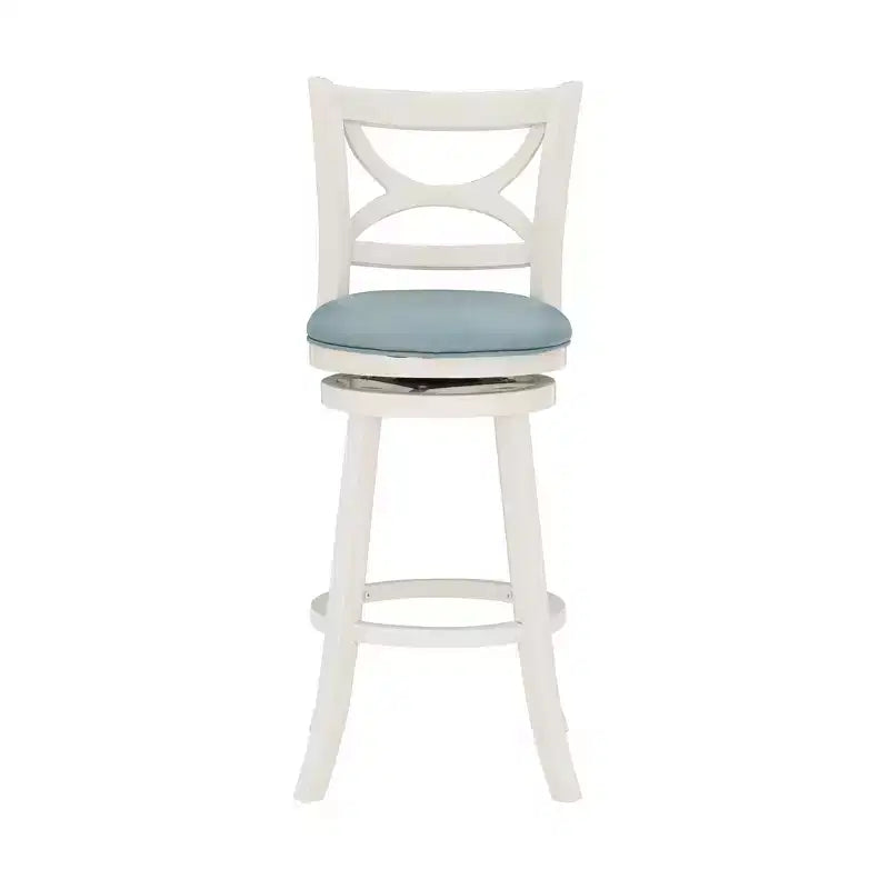 29" Winslow Faux Leather Swivel Barstool Cream - : Upholstered, Wood Legs, Fixed Height