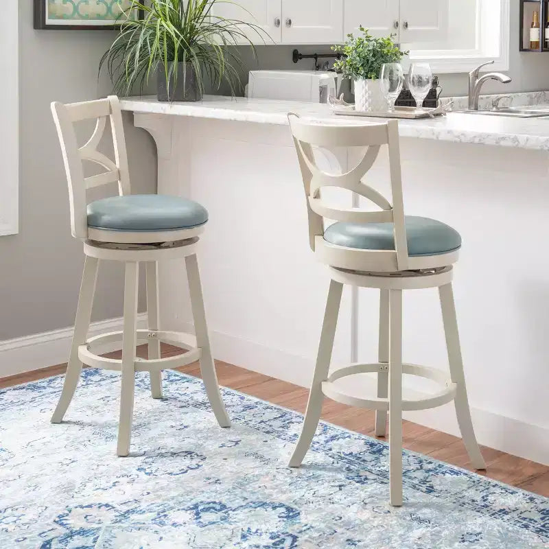 29" Winslow Faux Leather Swivel Barstool Cream - : Upholstered, Wood Legs, Fixed Height