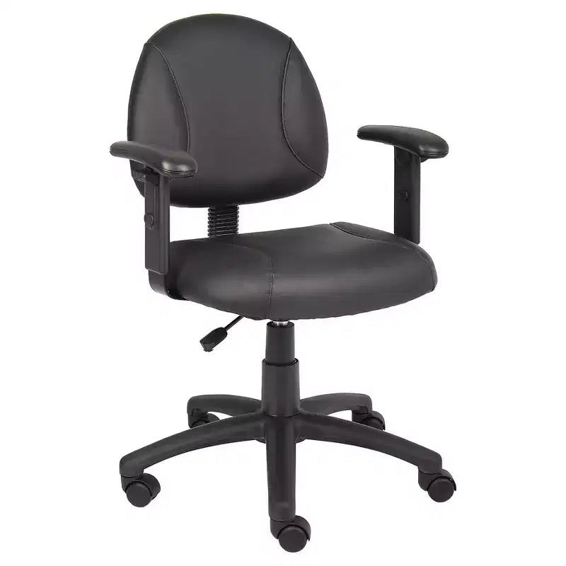 Posture Chair with Adjustable Arms Black - Boss Office Products: LeatherPlus, Lumbar Support, Swivel Base