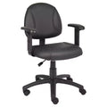 Posture Chair with Adjustable Arms Black - Boss Office Products: LeatherPlus, Lumbar Support, Swivel Base