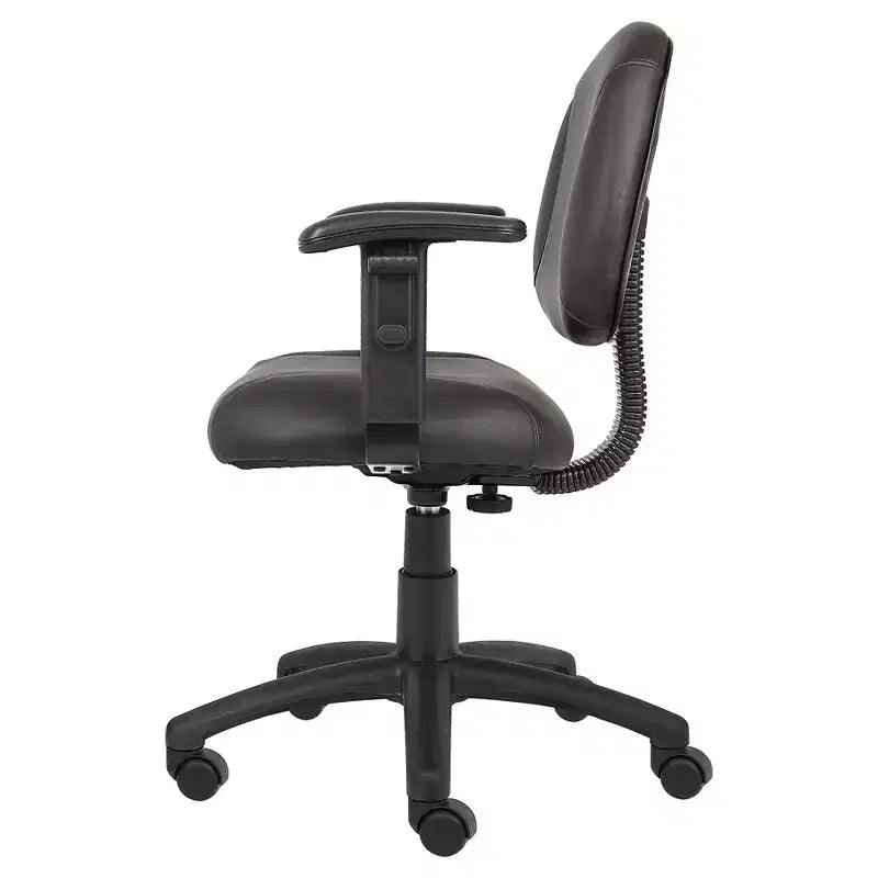 Posture Chair with Adjustable Arms Black - Boss Office Products: LeatherPlus, Lumbar Support, Swivel Base
