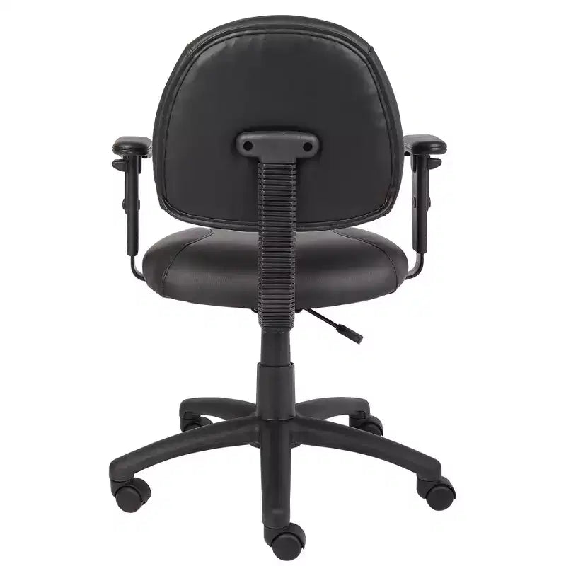 Posture Chair with Adjustable Arms Black - Boss Office Products: LeatherPlus, Lumbar Support, Swivel Base