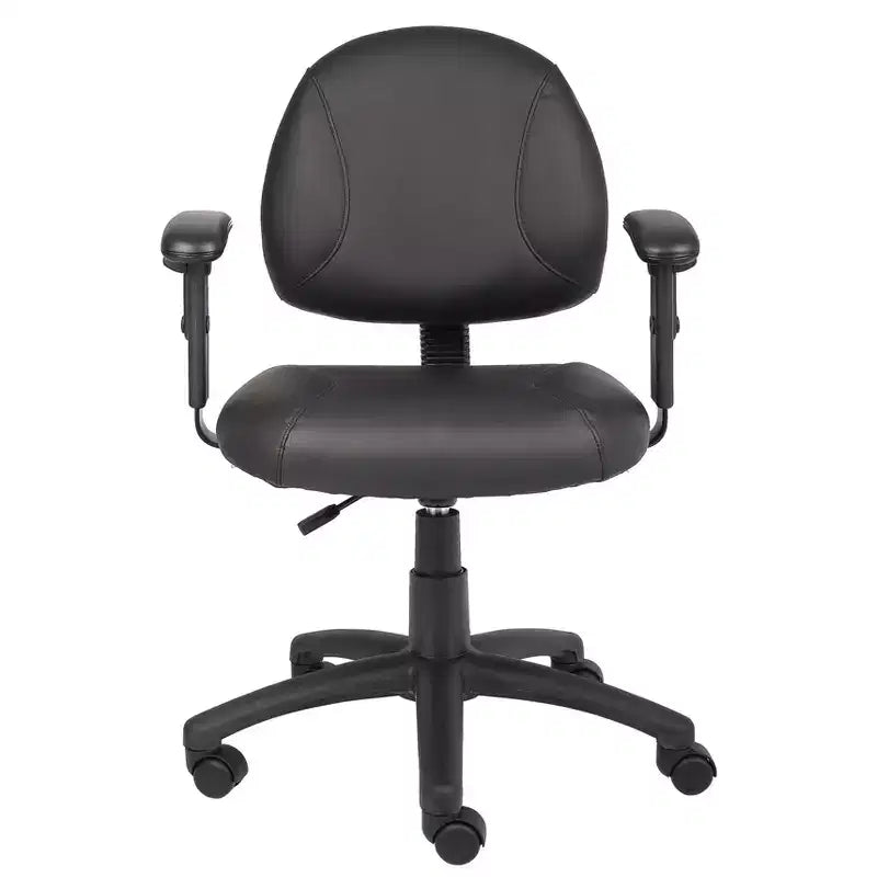 Posture Chair with Adjustable Arms Black - Boss Office Products: LeatherPlus, Lumbar Support, Swivel Base