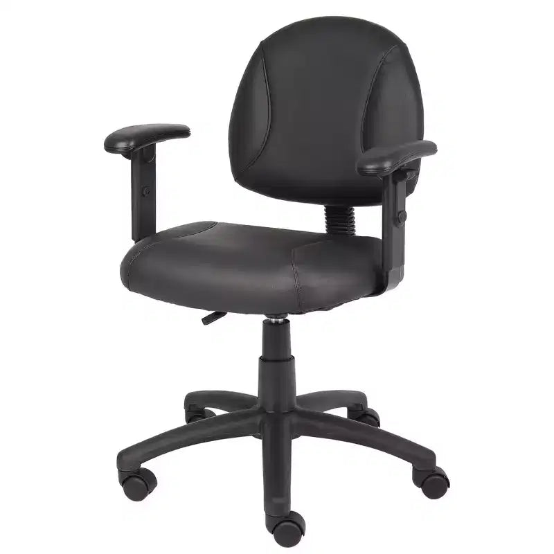 Posture Chair with Adjustable Arms Black - Boss Office Products: LeatherPlus, Lumbar Support, Swivel Base