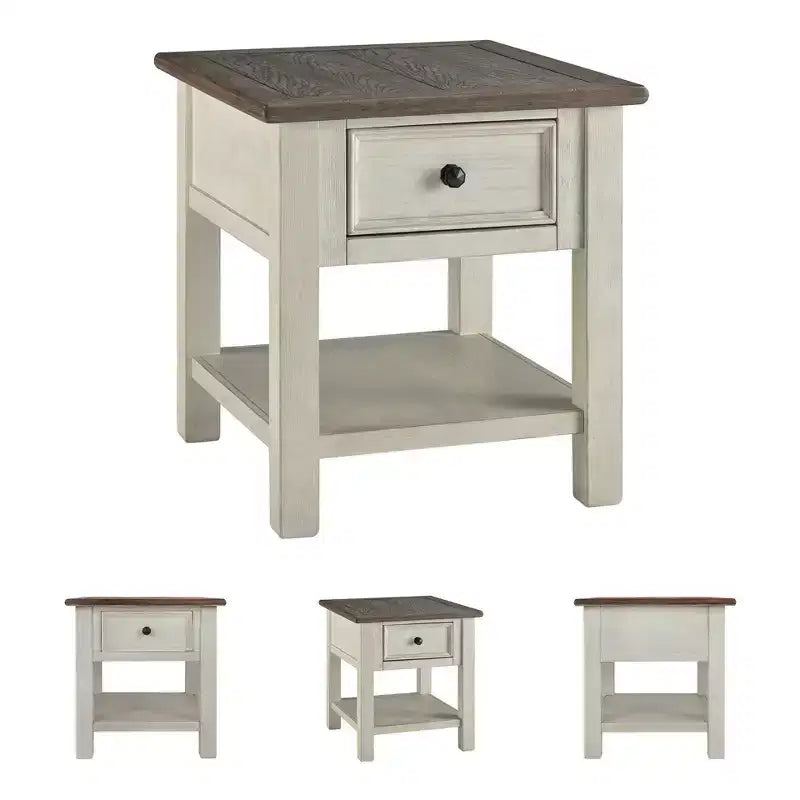 Bolanburg Rectangular End Table Brown/White: Fixed Shelf, Wood Legs, Storage Drawer