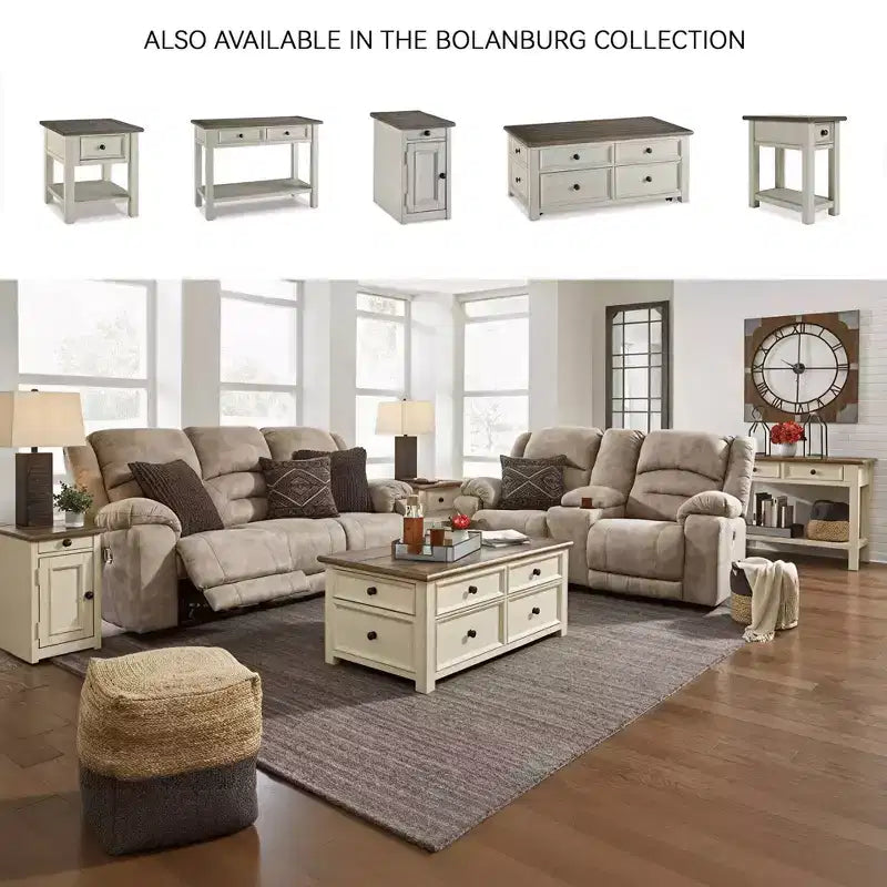 Bolanburg Rectangular End Table Brown/White: Fixed Shelf, Wood Legs, Storage Drawer
