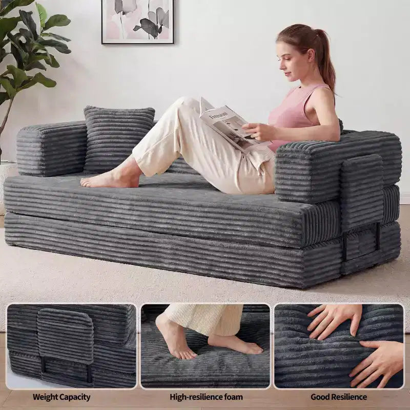 Canapé-lit convertible 5-en-1 de 80,7 po – Velours côtelé, 1 200 lb, aucun assemblage requis