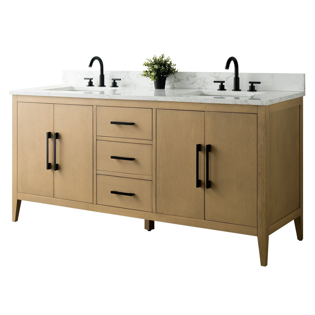 Meuble-lavabo de salle de bain Vanity Art 72 po à double vasque avec dessus en marbre reconstitué