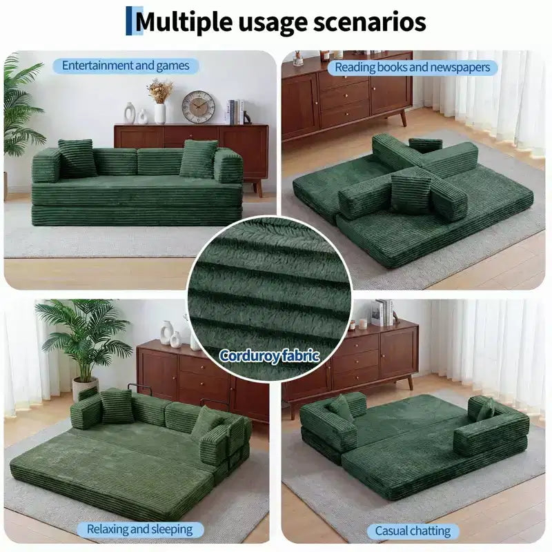 Canapé-lit convertible 5-en-1 de 80,7 po – Velours côtelé, 1 200 lb, aucun assemblage requis