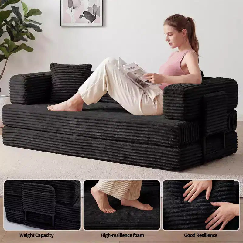 Canapé-lit convertible 5-en-1 de 80,7 po – Velours côtelé, 1 200 lb, aucun assemblage requis