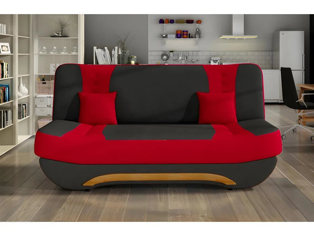Canapé 3 places convertible avec espace de rangement - bicolore anthracite / rouge - en tissu de qualité EWIN