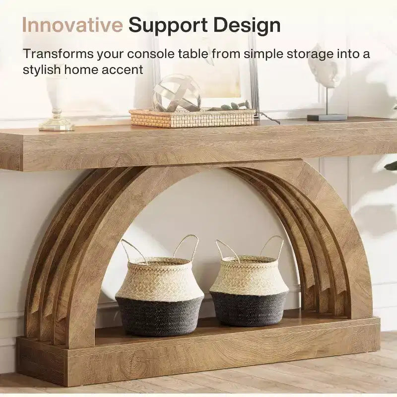 Table d'entrée Lantine de 63 pouces, table de canapé à 2 niveaux derrière le canapé, console étroite de style ferme avec arche unique pour le couloir, le salon, le foyer, naturelle