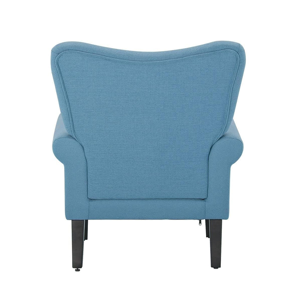 Fauteuil d'appoint moderne Erommy, fauteuil à dossier haut, canapé simple en tissu rembourré avec boutons et pieds en bois pour salon