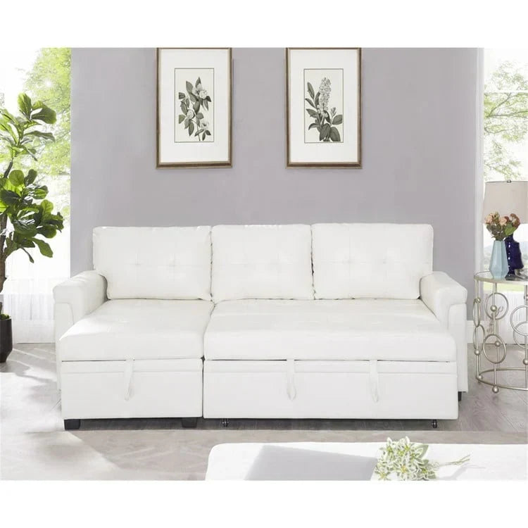 Canapé d'angle réversible convertible avec lit gigogne, méridienne de rangement et pieds durables
