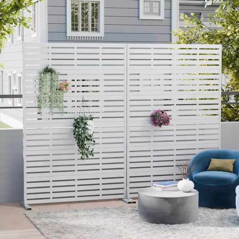 MAYEERTY 72x47 Écran de confidentialité extérieur naturel blanc, séparateur pliable naturel en 6 pièces pour jardin et cour arrière