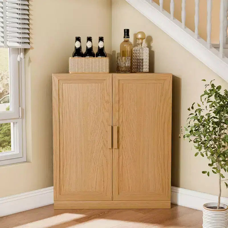 Meuble d'angle Dovelina avec étagères réglables, buffet, meuble à vin, meuble de cuisine et de salle à manger avec portes en bois - 31H x 31L, 36H x 31L