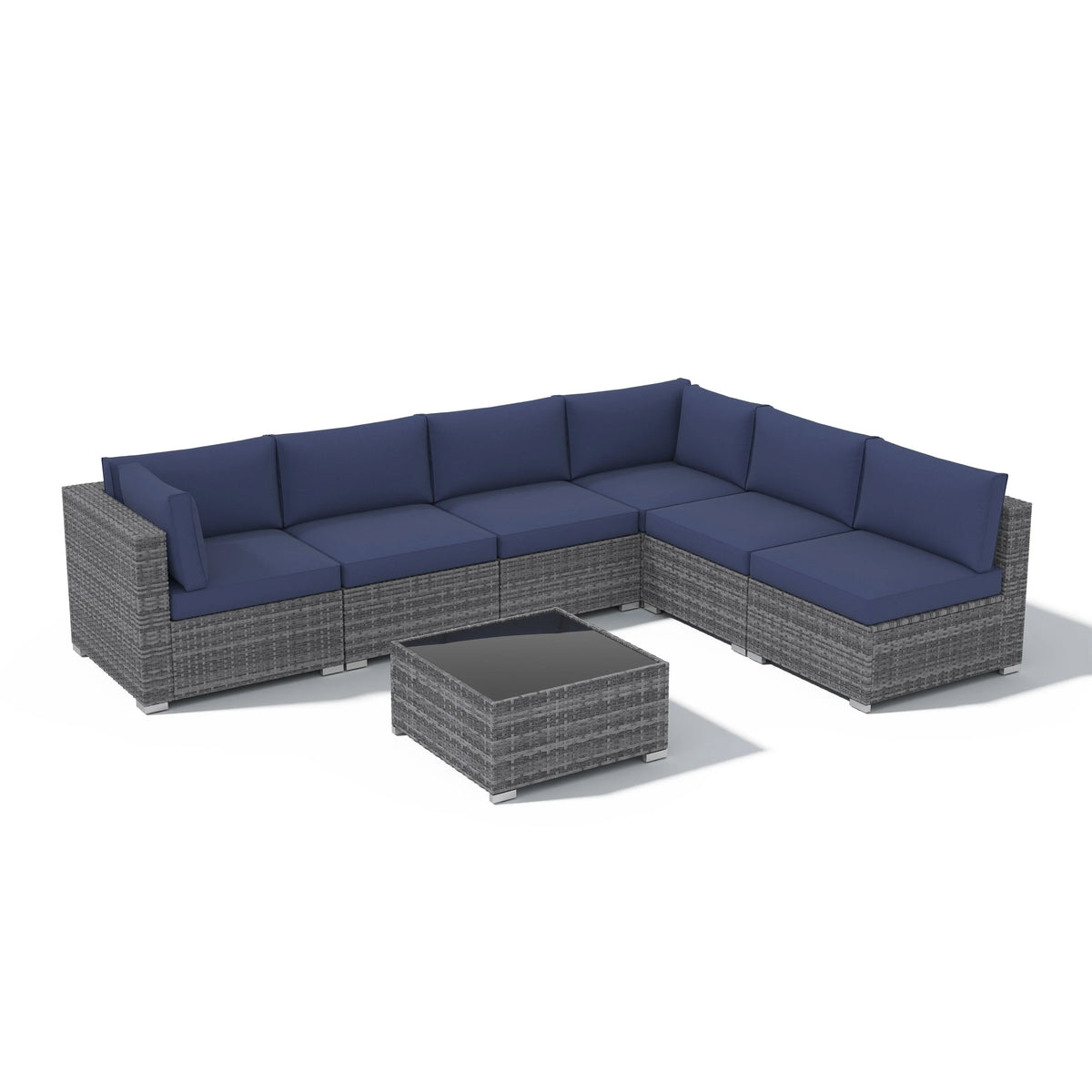 Ensemble de canapé d'angle d'extérieur 7 pièces en osier/acier avec coussins