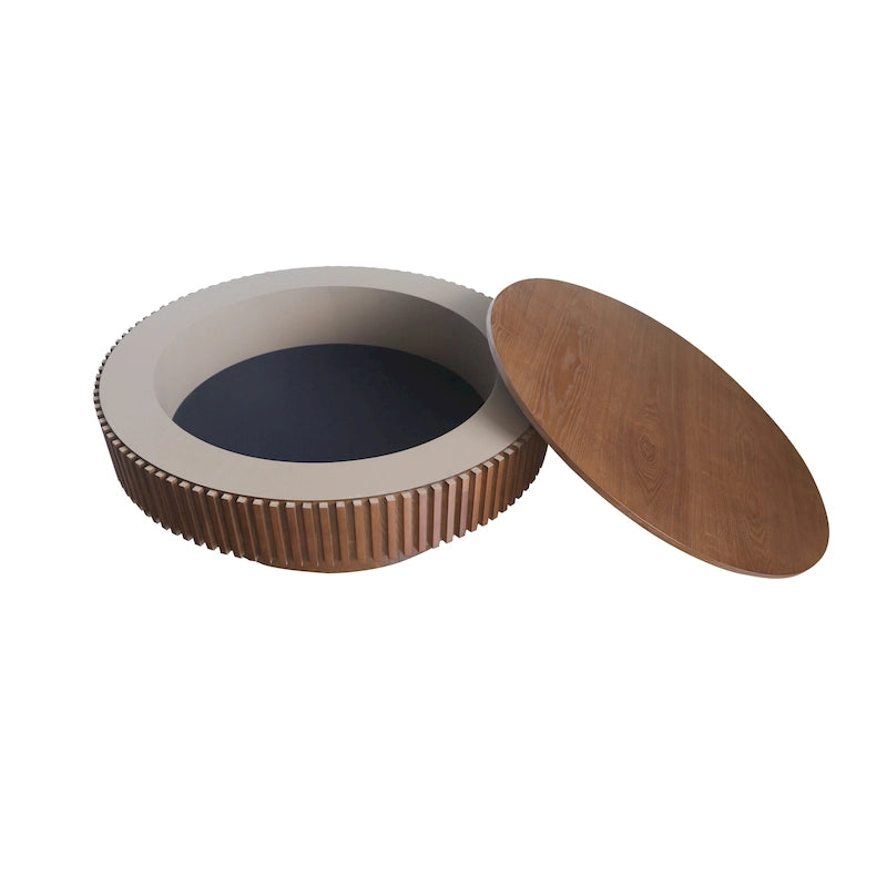 Table basse/de salon ronde moderne plaquée en bois massif avec rangement